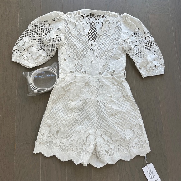 Self Portrait Lattice Embroidered White Playsuit Romper US 4 Bridal Wedding - Picture 3 of 13